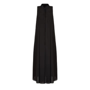 Emporio Armani Guru Collar & Flared Lines Black Georgette Long Dress