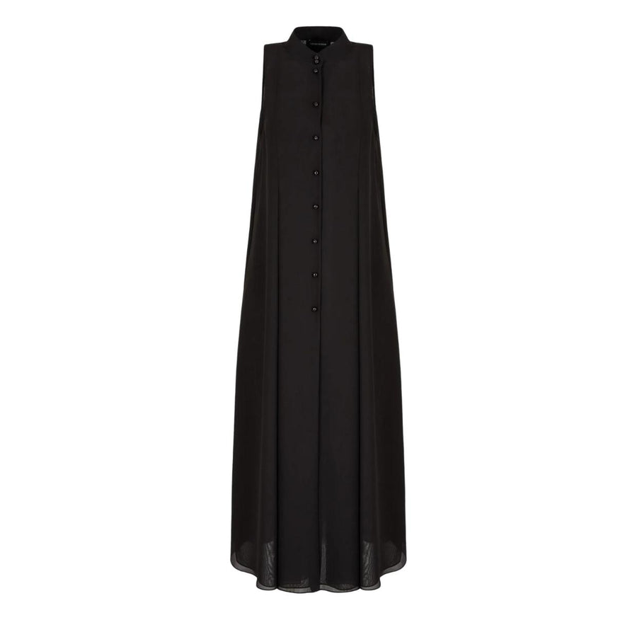 Emporio Armani Guru Collar & Flared Lines Black Georgette Long Dress