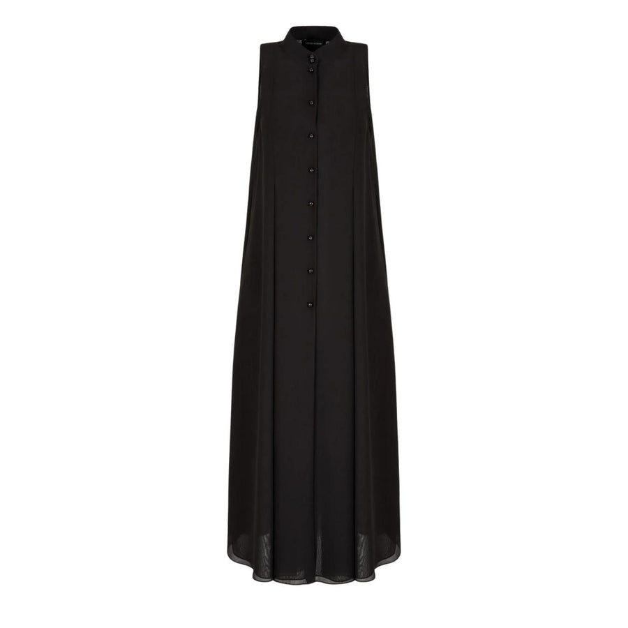 Emporio Armani Guru Collar & Flared Lines Black Georgette Long Dress