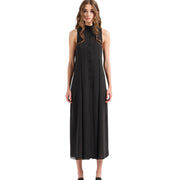 Emporio Armani Guru Collar & Flared Lines Black Georgette Long Dress