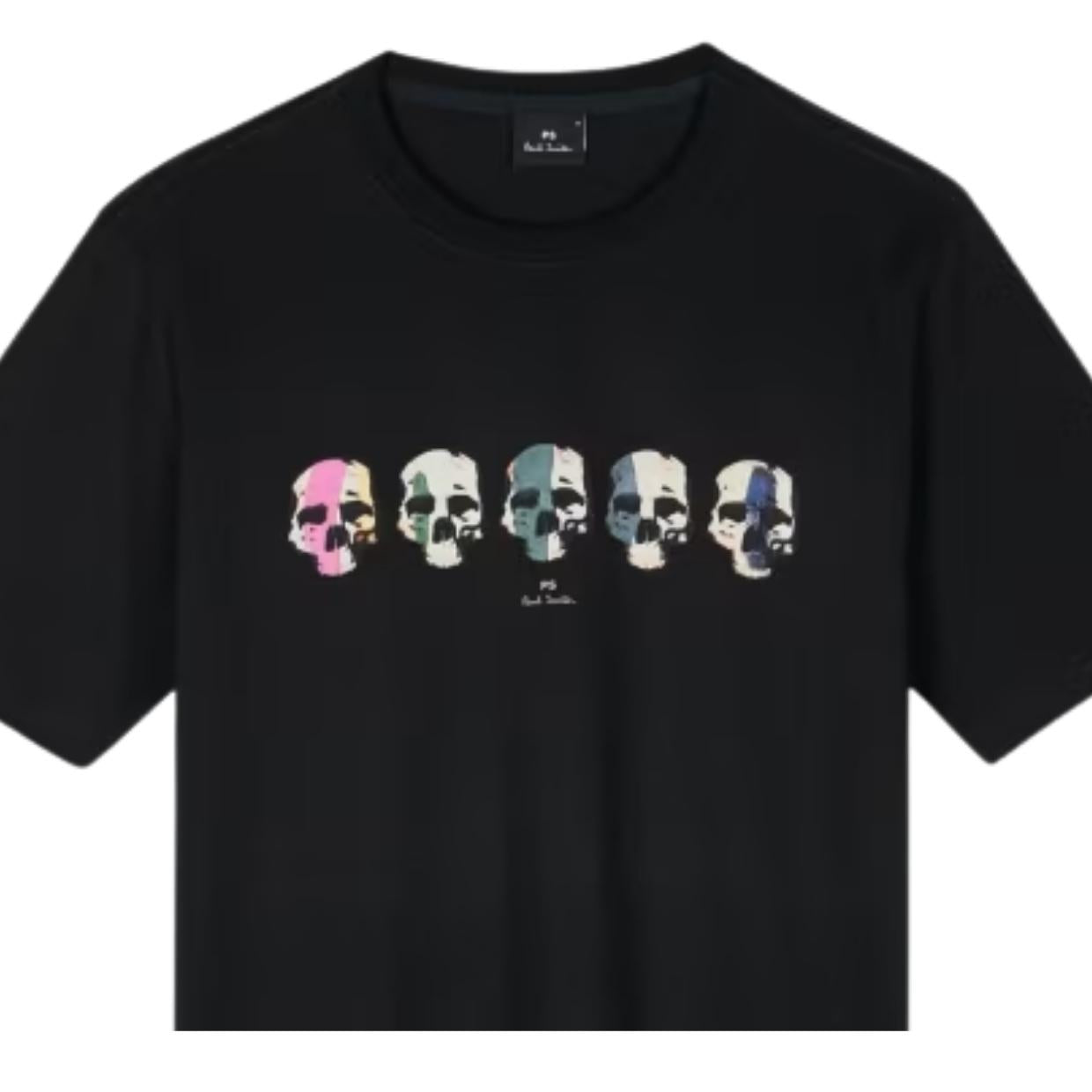Paul Smith Multi-Coloured Skulls Line Up Black T-Shirt