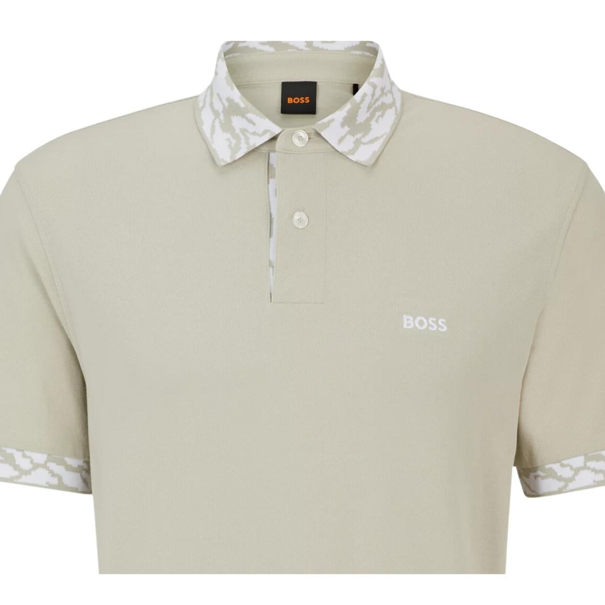 BOSS Patterned Collar Beige Polo Shirt