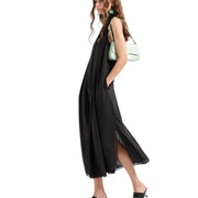 Emporio Armani Guru Collar & Flared Lines Black Georgette Long Dress