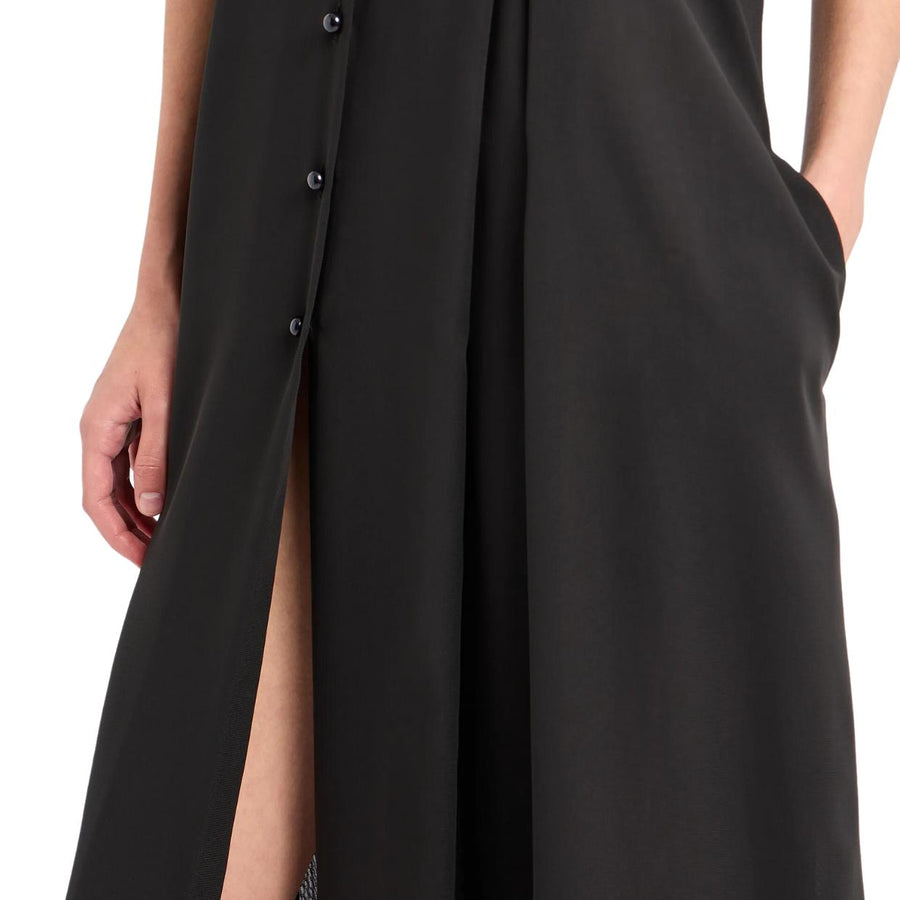 Emporio Armani Guru Collar & Flared Lines Black Georgette Long Dress