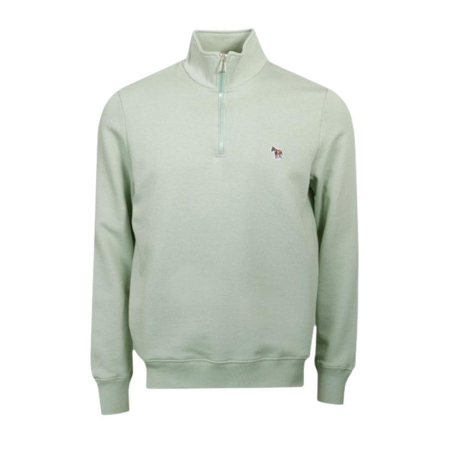 Paul Smith Zebra Logo Patch Sage Green Half-Zip Sweatshirt