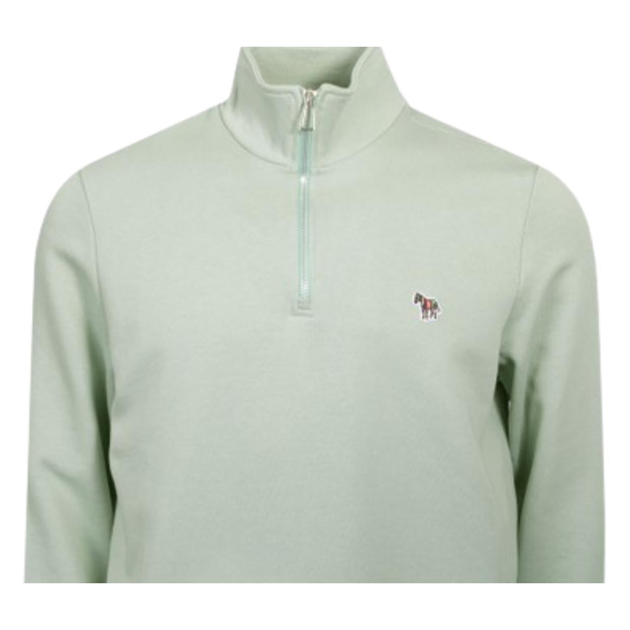 Paul Smith Zebra Logo Patch Sage Green Half-Zip Sweatshirt