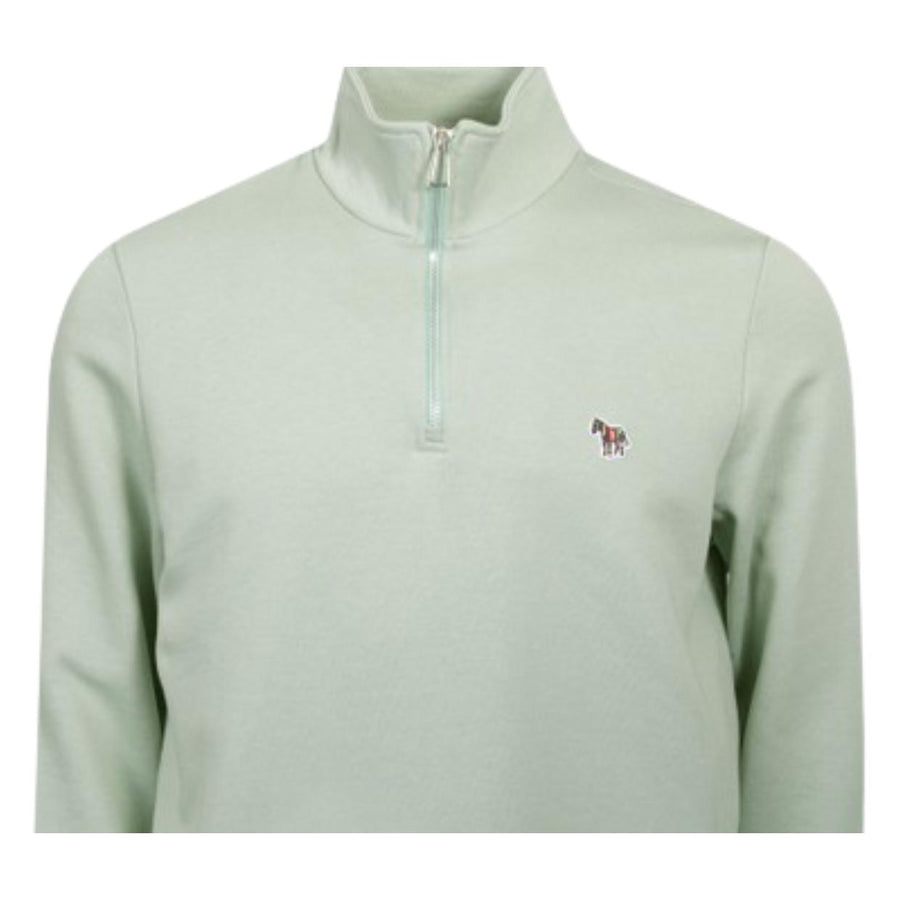 Paul Smith Zebra Logo Patch Sage Green Half-Zip Sweatshirt
