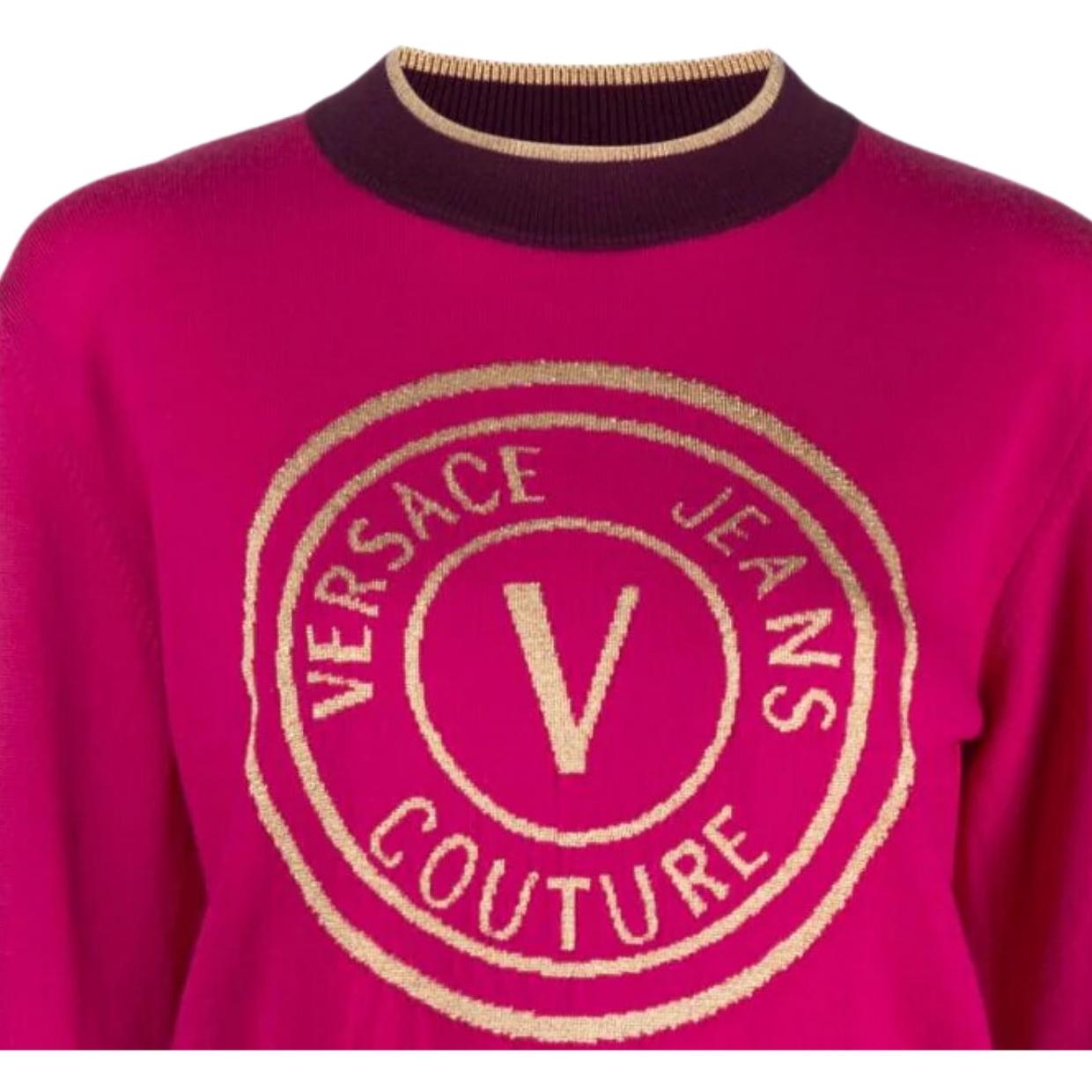 Versace Jeans Couture V Emblem Pink Wool Sweater