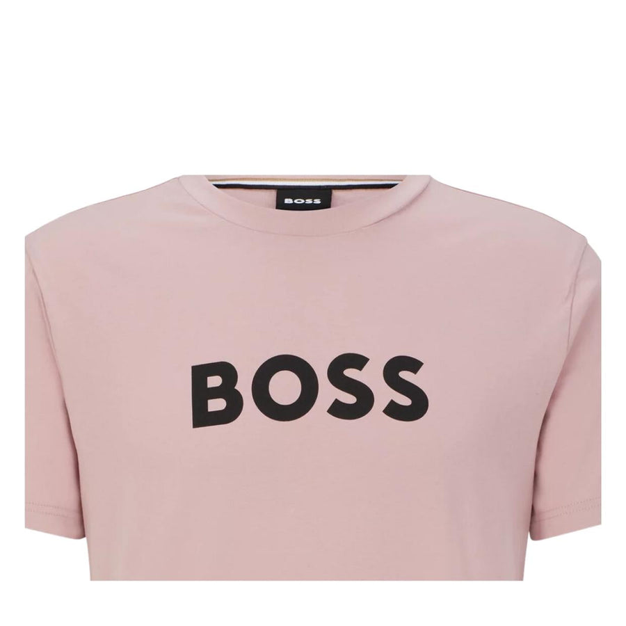 BOSS Pink Contrast Printed Logo T-Shirt