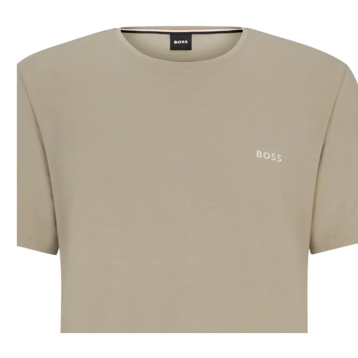 BOSS Embroidered Logo Regular Fit Beige T-Shirt