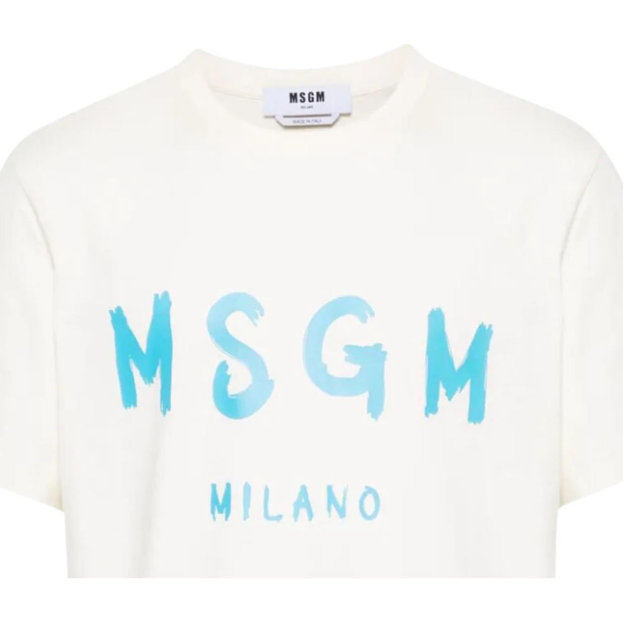 MSGM Contrasting Logo Off-White T-Shirt