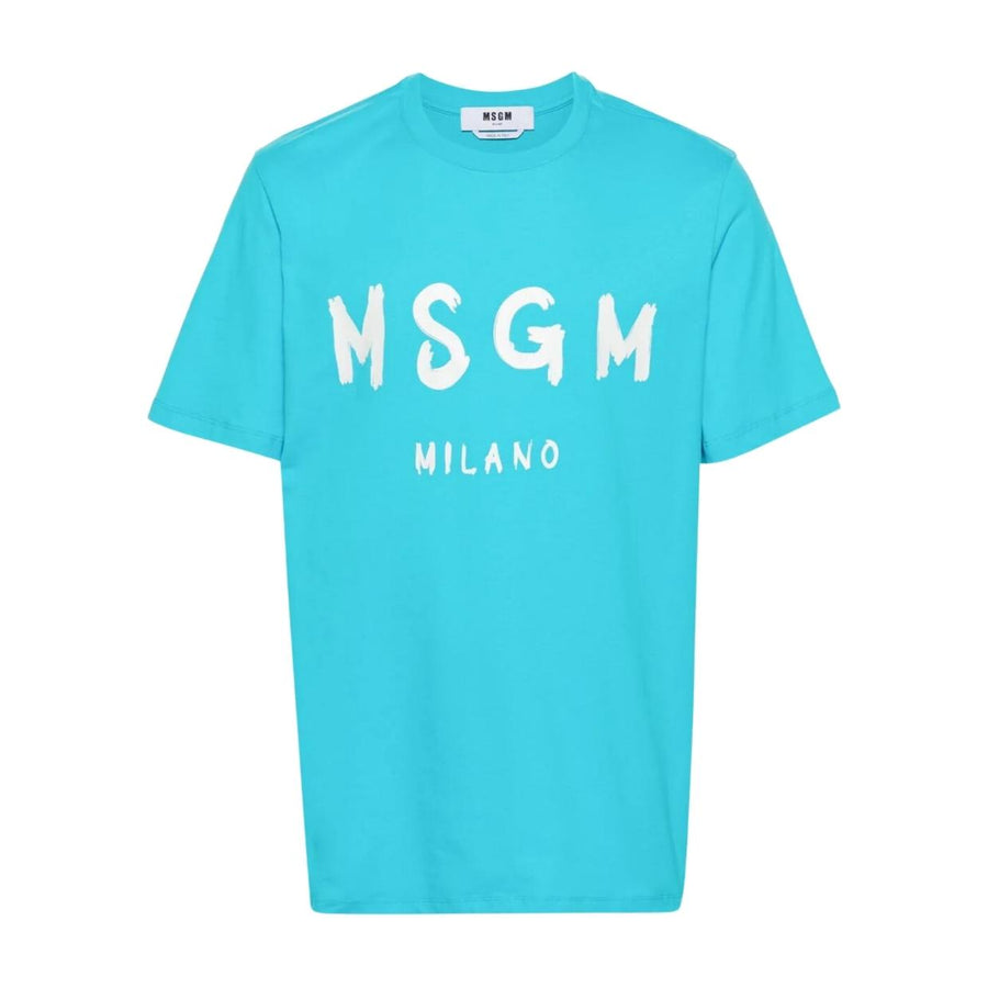 MSGM Contrasting Logo Turquoise Blue T-Shirt