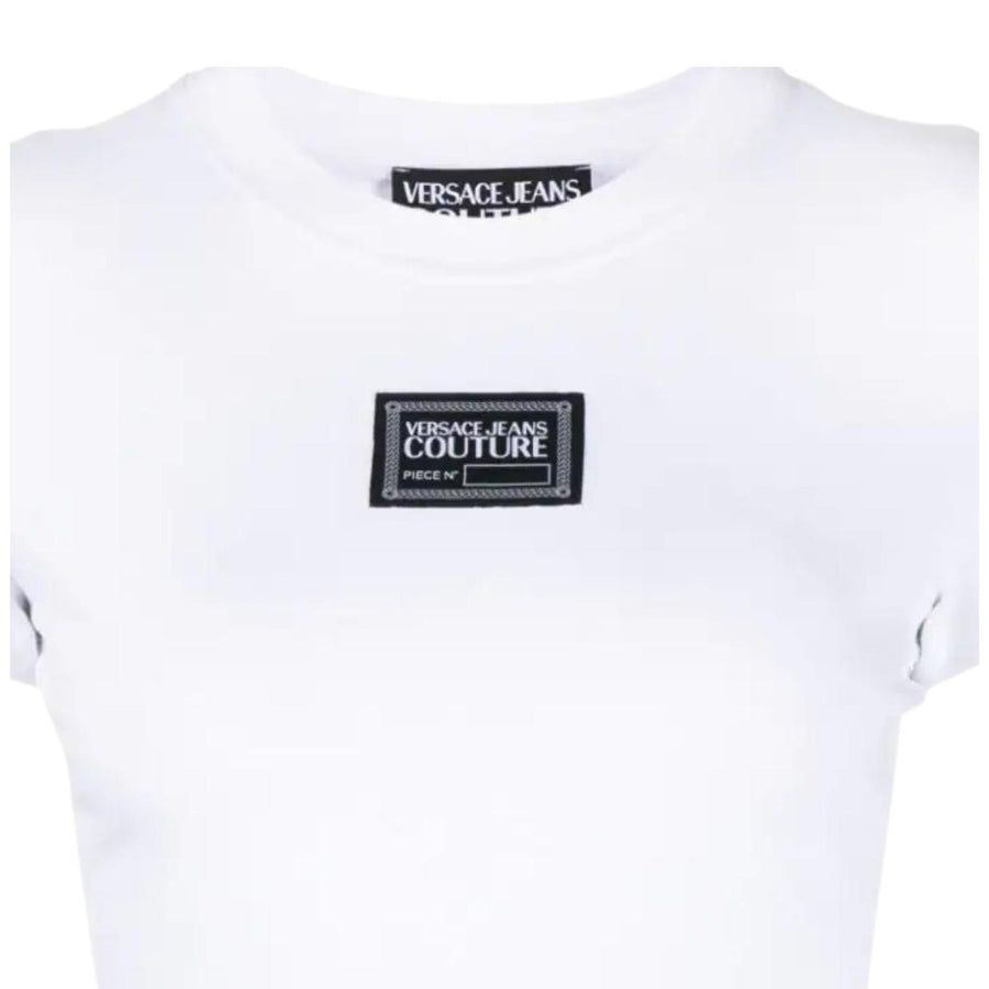 Versace Jeans Couture Piece Number Logo Patch White Crop Top