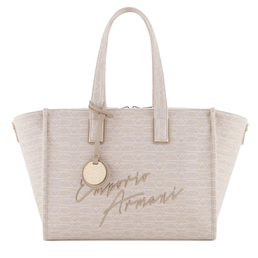 Emporio Armani Medium Jacquard All-Over Monogram Beige Tote Bag