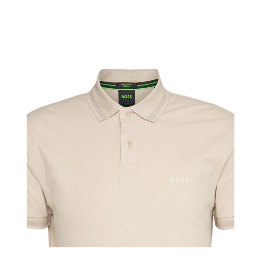 BOSS Pio Printed Logo Beige Polo Shirt