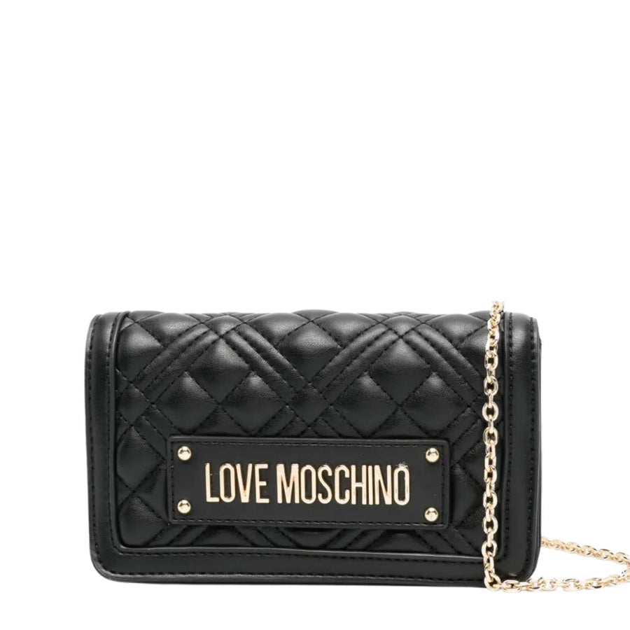 Love Moschino Gold-Tone Logo Plaque Quilted Black Shoulder Bag