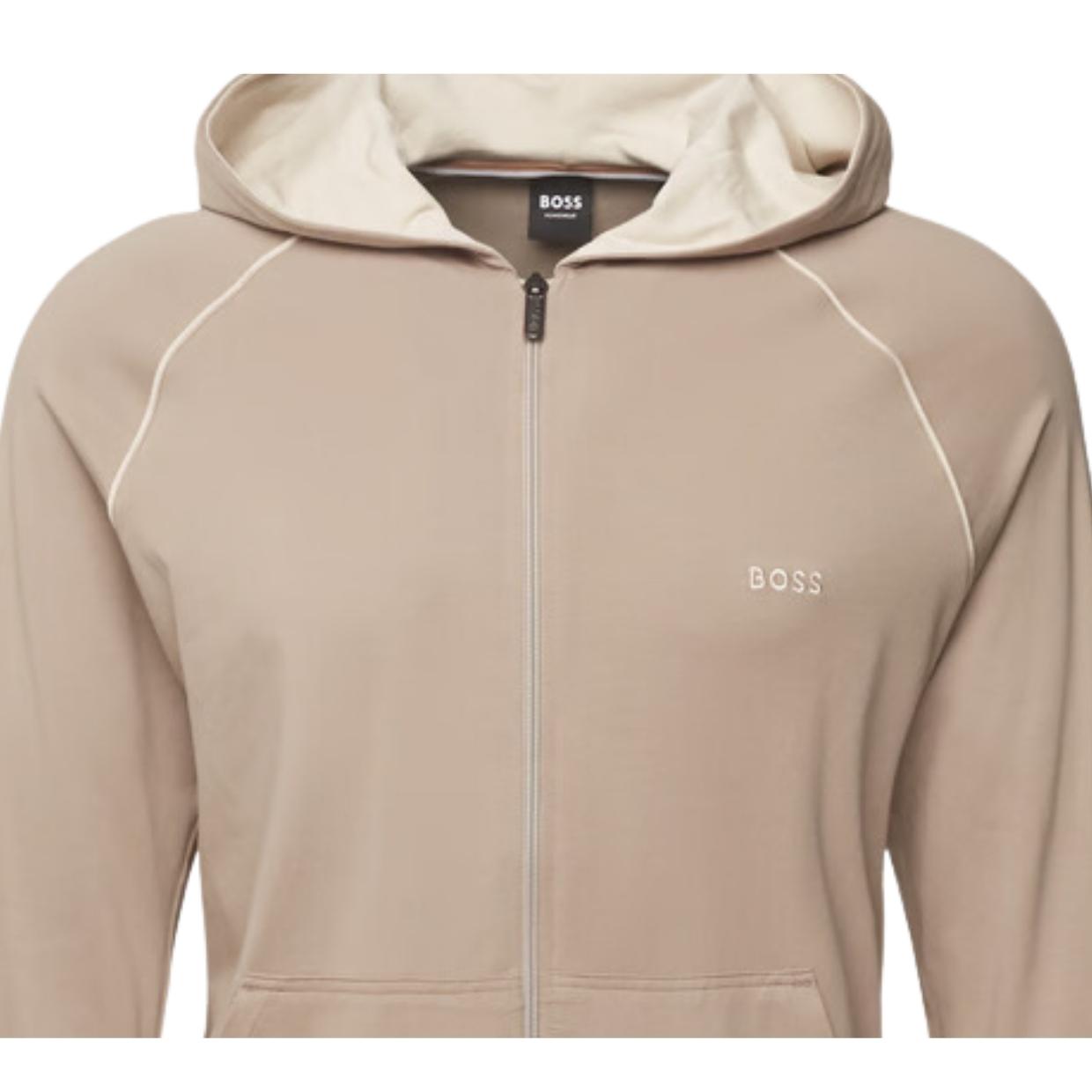 BOSS Contrast Logo Beige Zip Hoodie