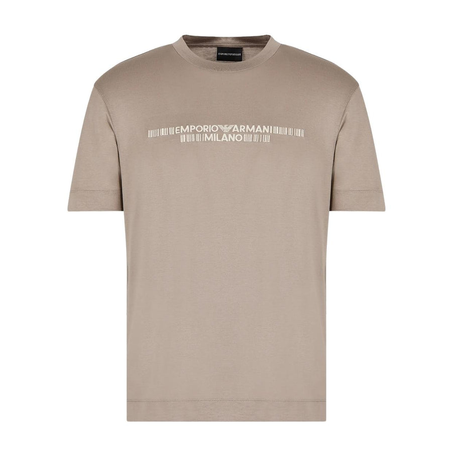 Emporio Armani Lyocell Blend Embroidered Logo Beige T-Shirt
