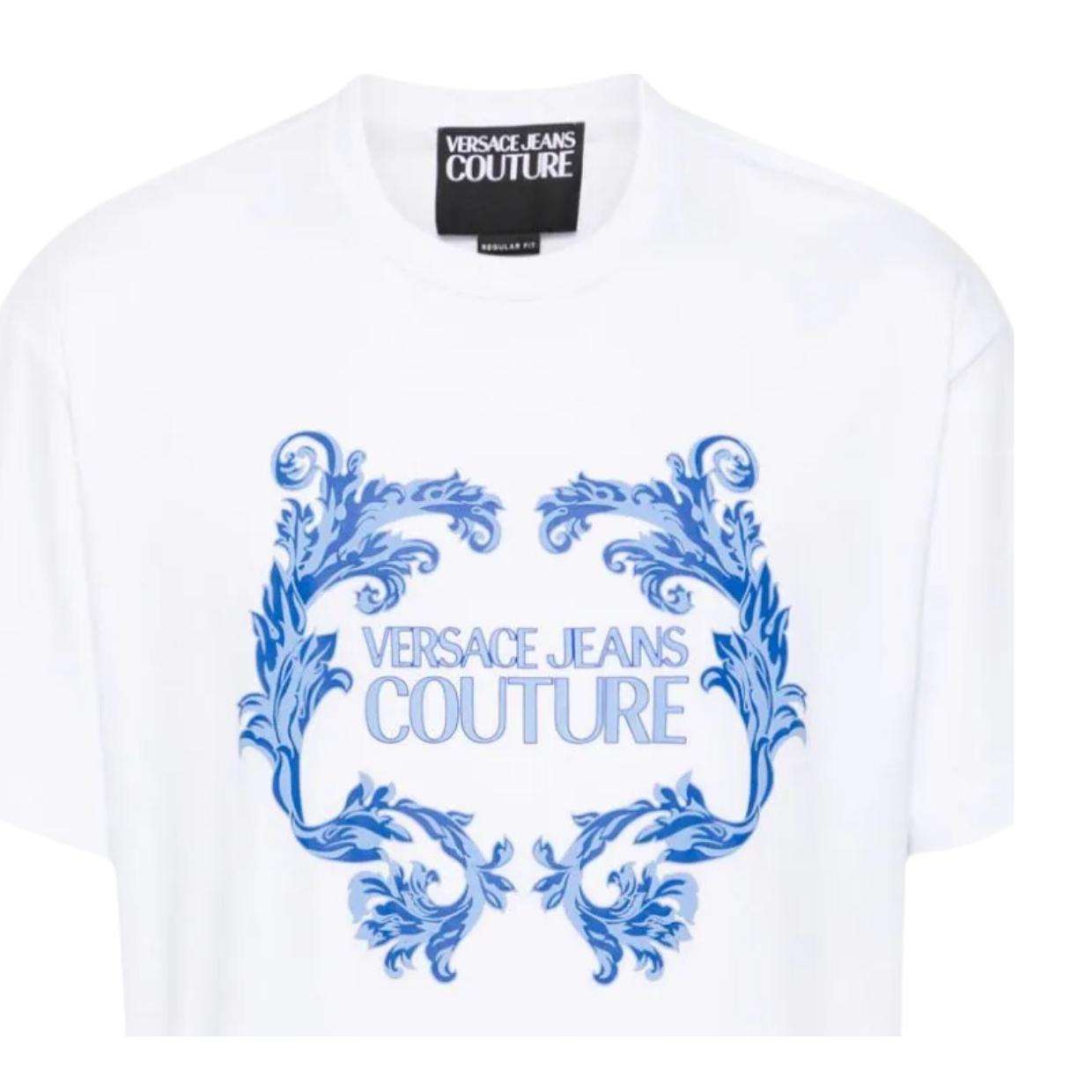 Versace Jeans Couture Watercolour Baroque Logo White T-Shirt