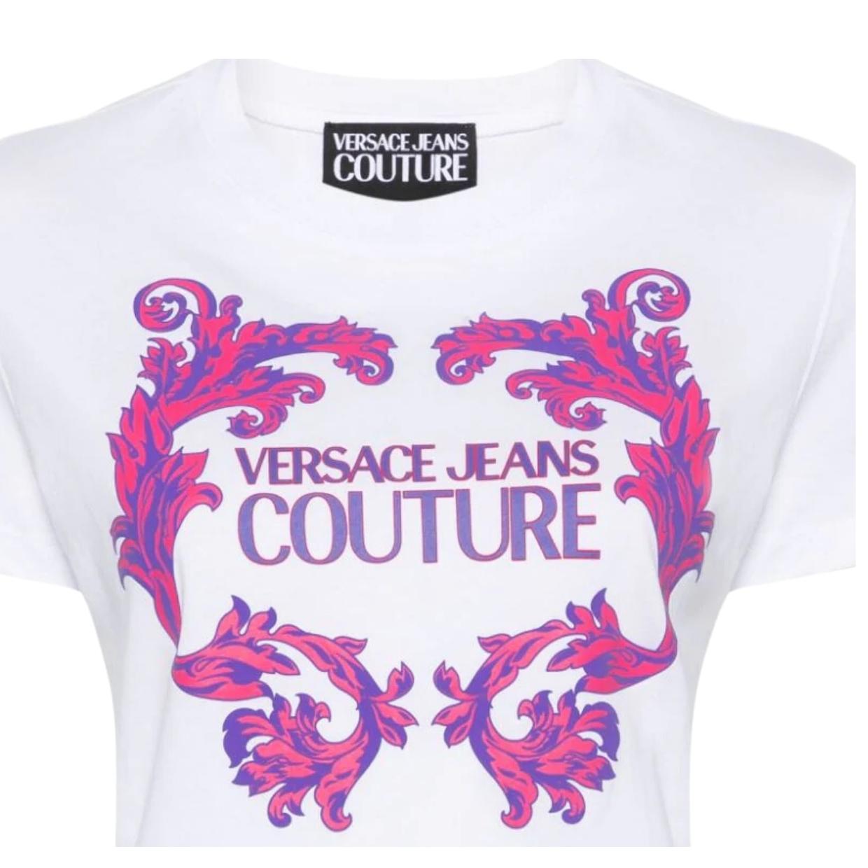 Versace Jeans Couture Logo Baroque Motif White T-Shirt