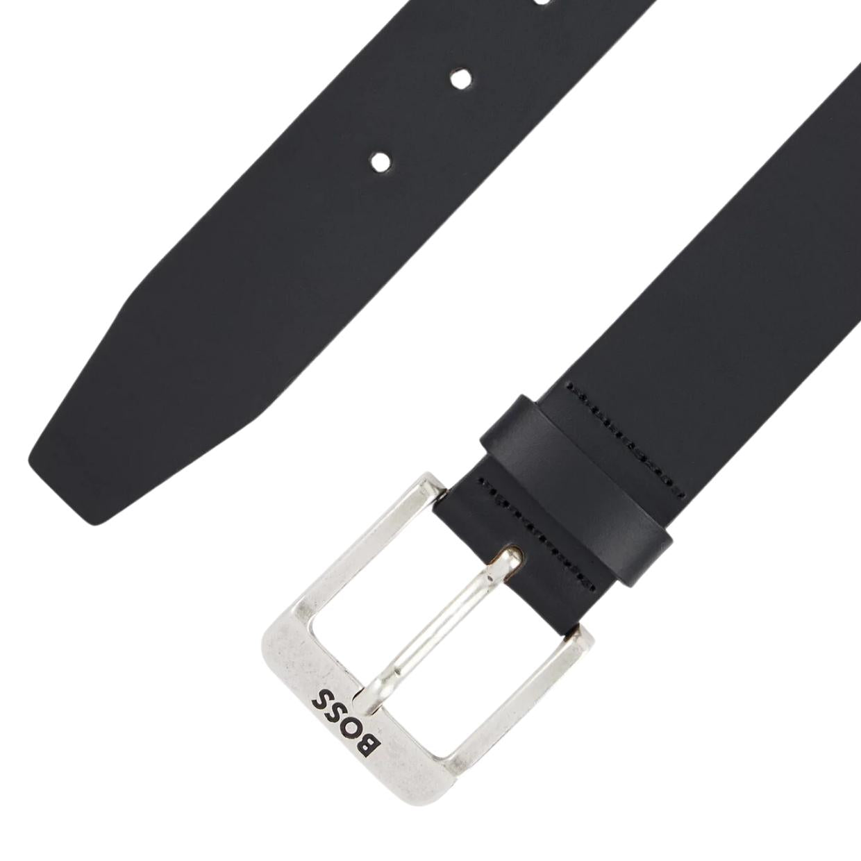 BOSS Logo Buckle Jamio Buffalo Black Leather Belt