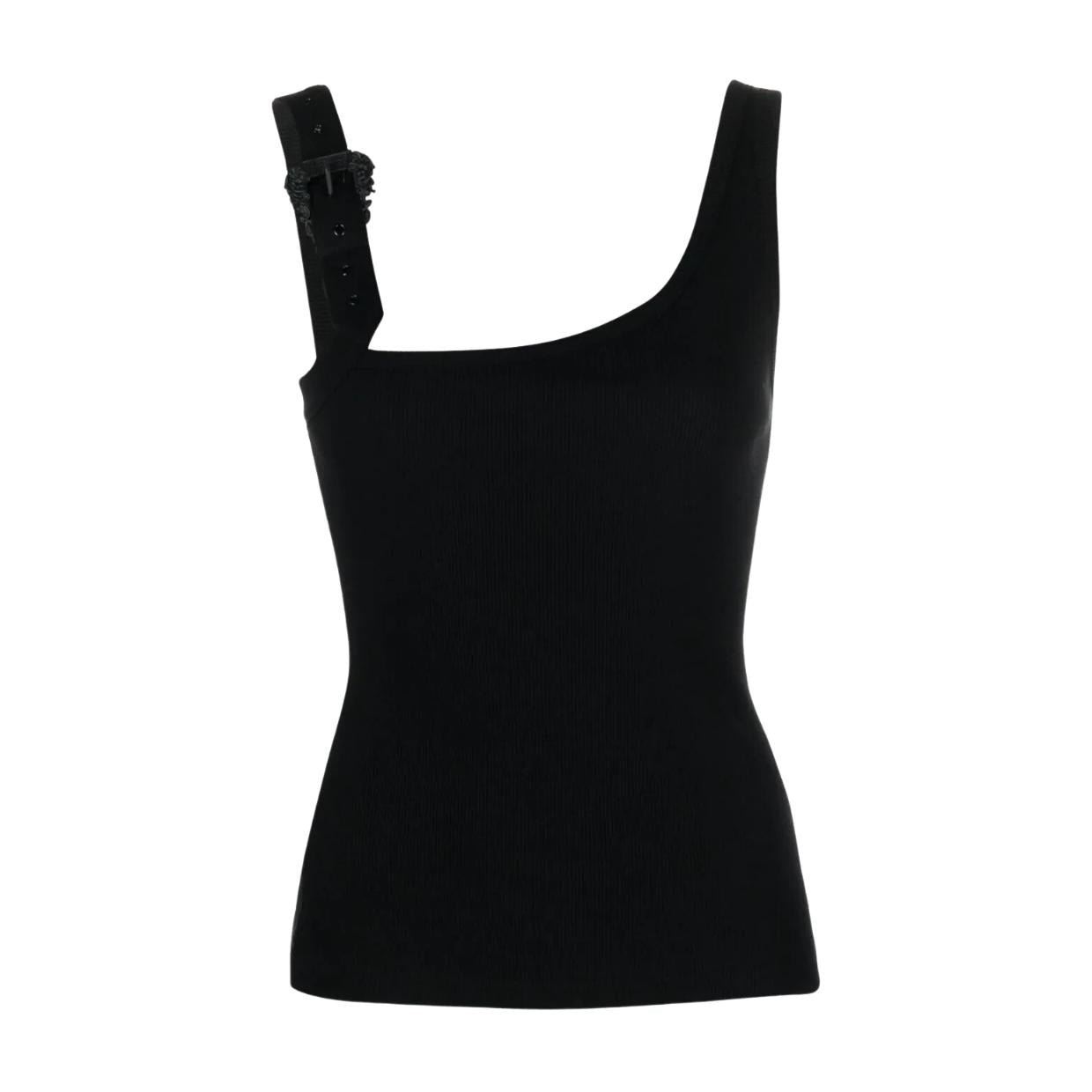 Versace Jeans Couture Baroque Buckle Sleeveless Black Top