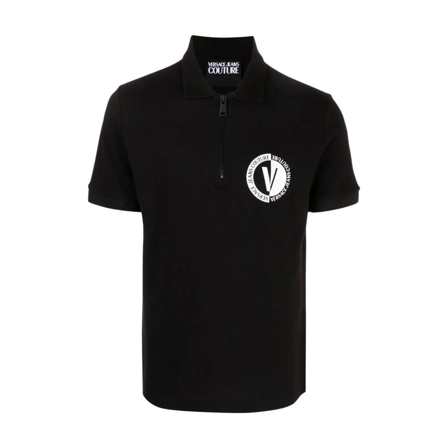 Versace Jeans Couture V-Emblem Black Zip Polo Shirt