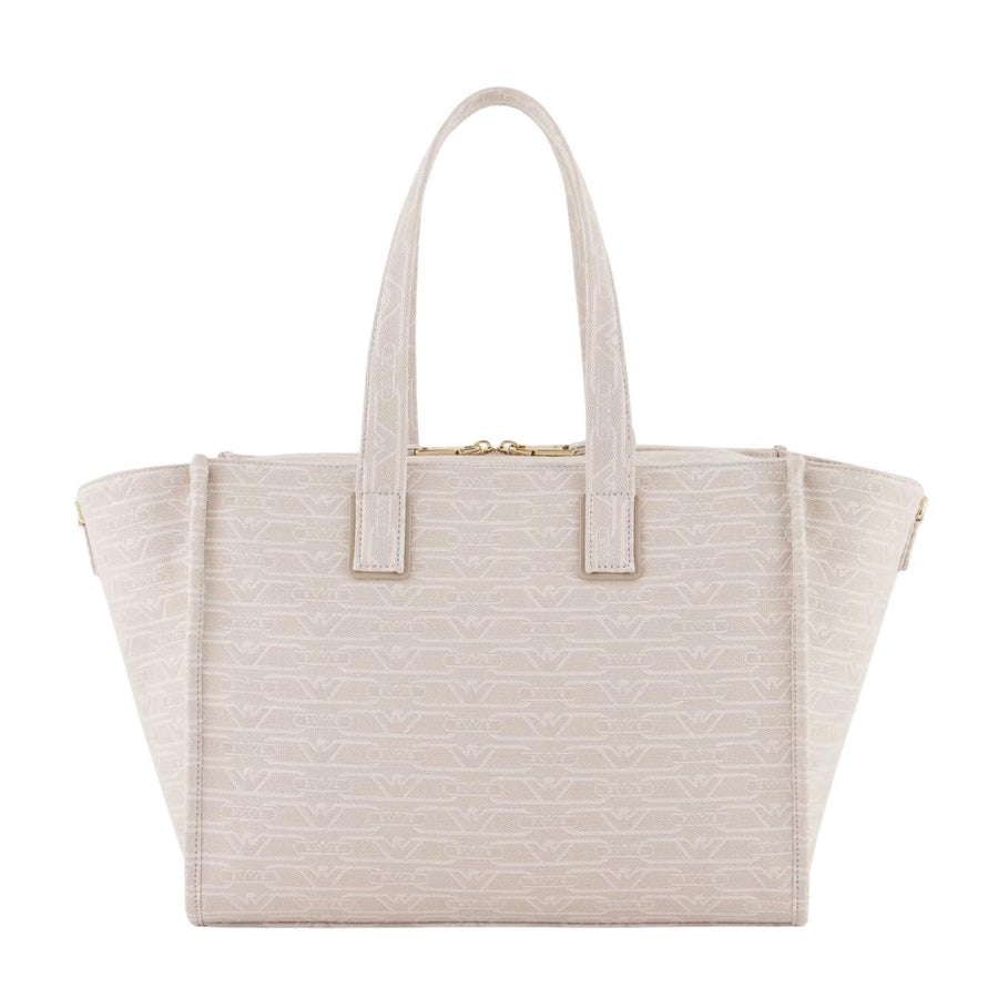 Emporio Armani Medium Jacquard All-Over Monogram Beige Tote Bag