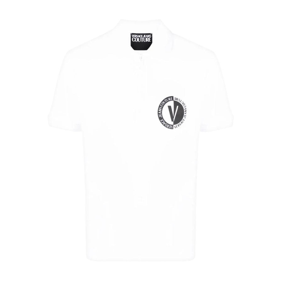 Versace Jeans Couture V-Emblem White Zip Polo Shirt