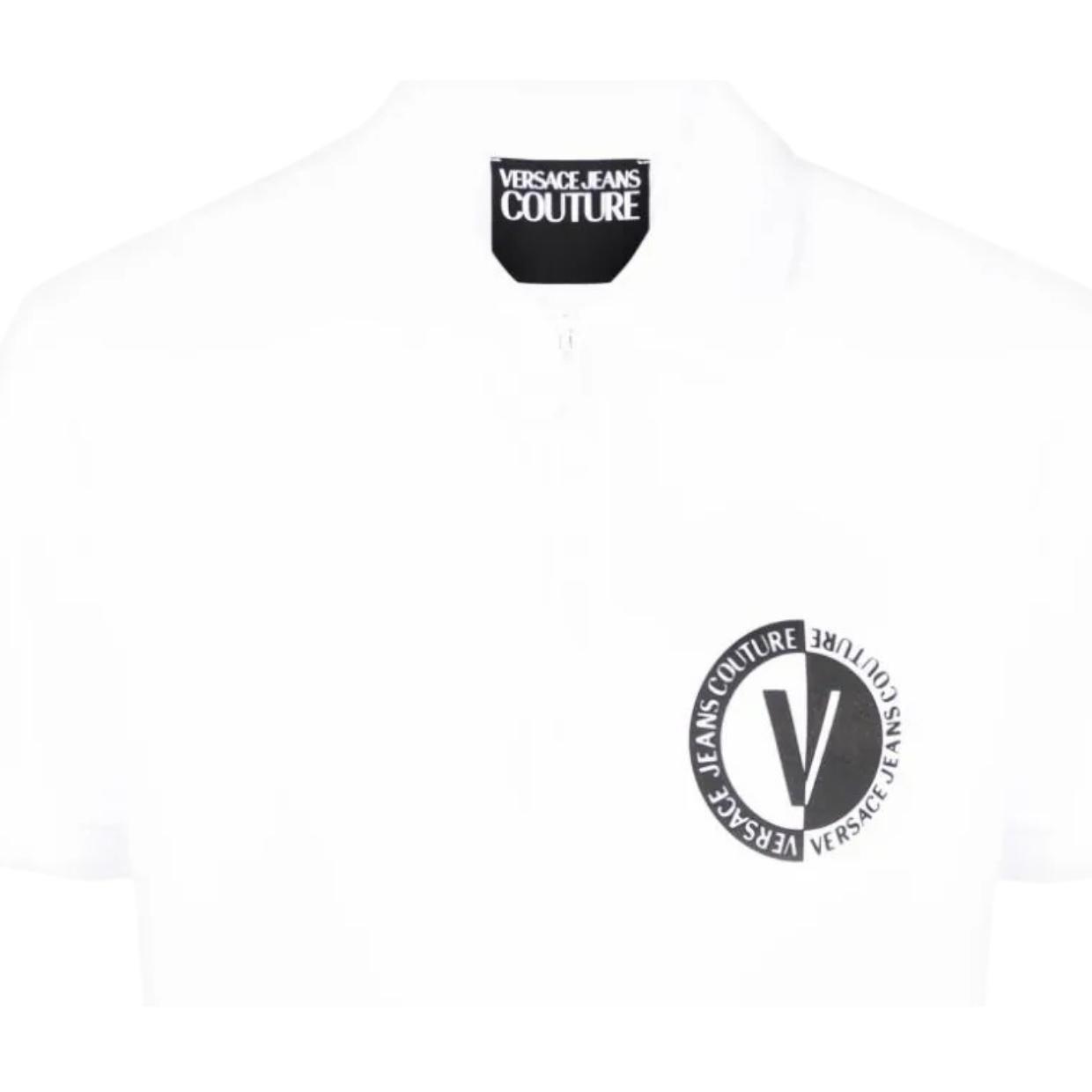 Versace Jeans Couture V-Emblem White Zip Polo Shirt