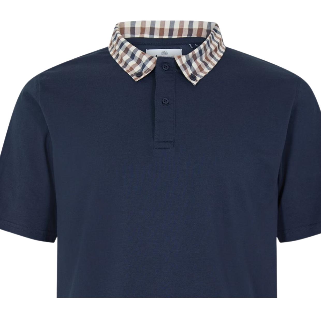 Aquascutum Active Club Check Collar Navy Polo Shirt