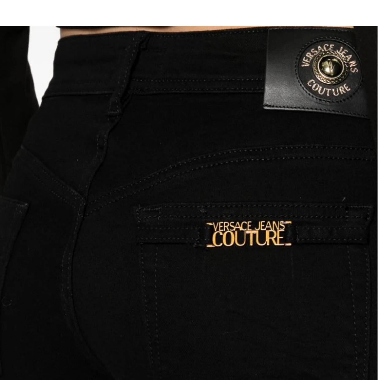 Versace Jeans Couture Gold Tone Logo Skinny Fit Black Denim Jeans
