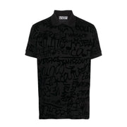 Versace Jeans Couture Graffiti Flock Black Polo Shirt