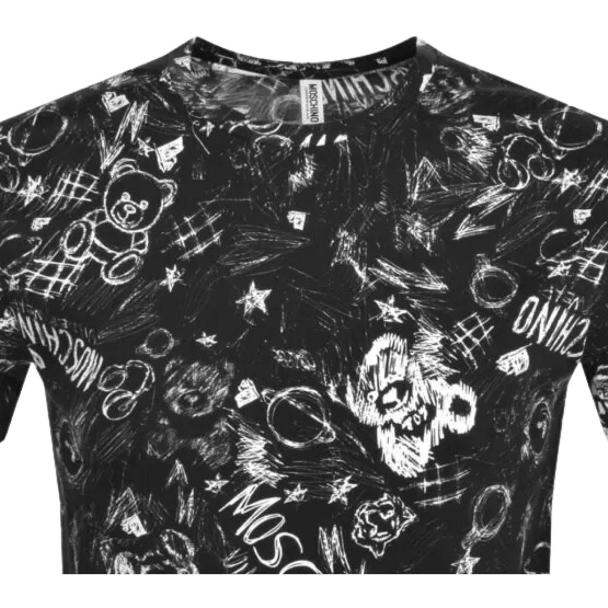 Moschino Underwear All-Over Sketch Graphic Logo Black T-Shirt