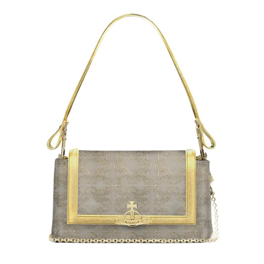 Vivienne Westwood Gold & Grey Re-Jacquard Orb Hazel Medium Shoulder Bag
