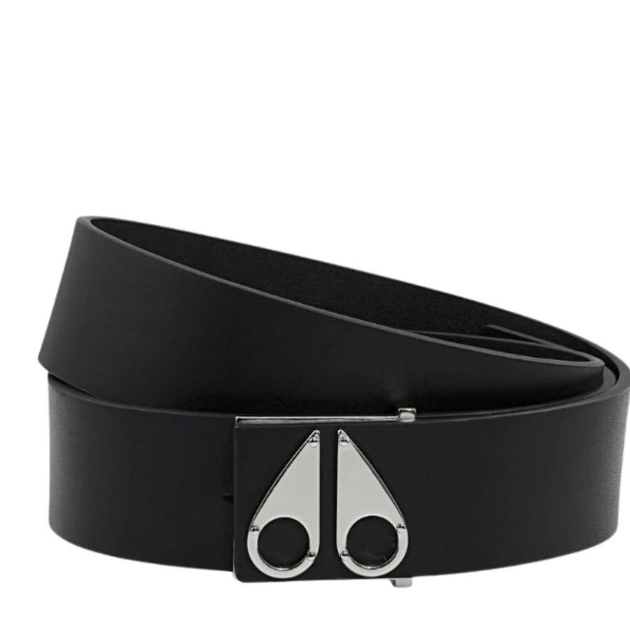 Moose Knuckles Logo Iconic Black Leather Belt