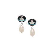 Vivienne Westwood Loelia Platinum Black Enamel Creamrose Earrings