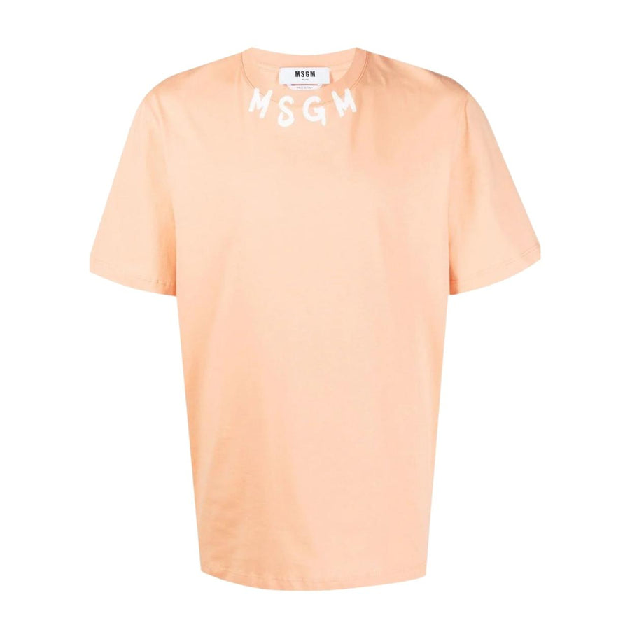 MSGM Print Collar Logo Orange T-Shirt