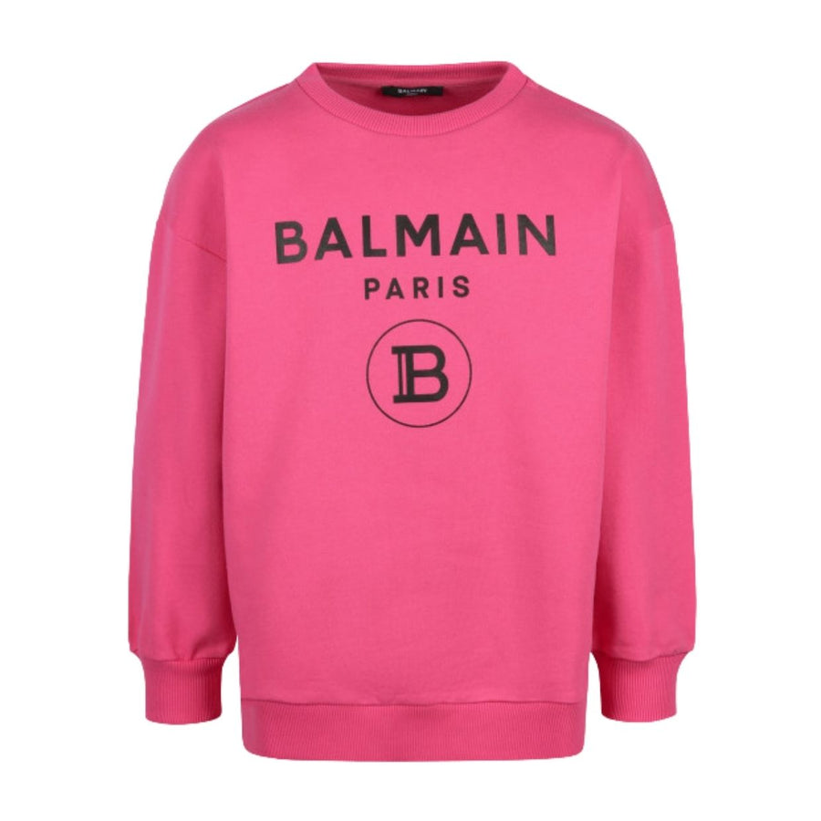 Balmain Kids Printed Logo Pink Cotton Sweatshirt