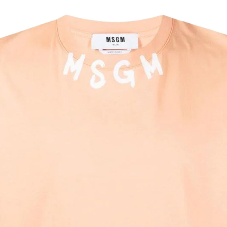 MSGM Print Collar Logo Orange T-Shirt