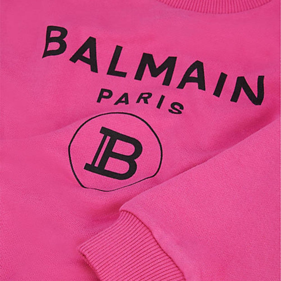 Balmain Kids Printed Logo Pink Cotton Sweatshirt
