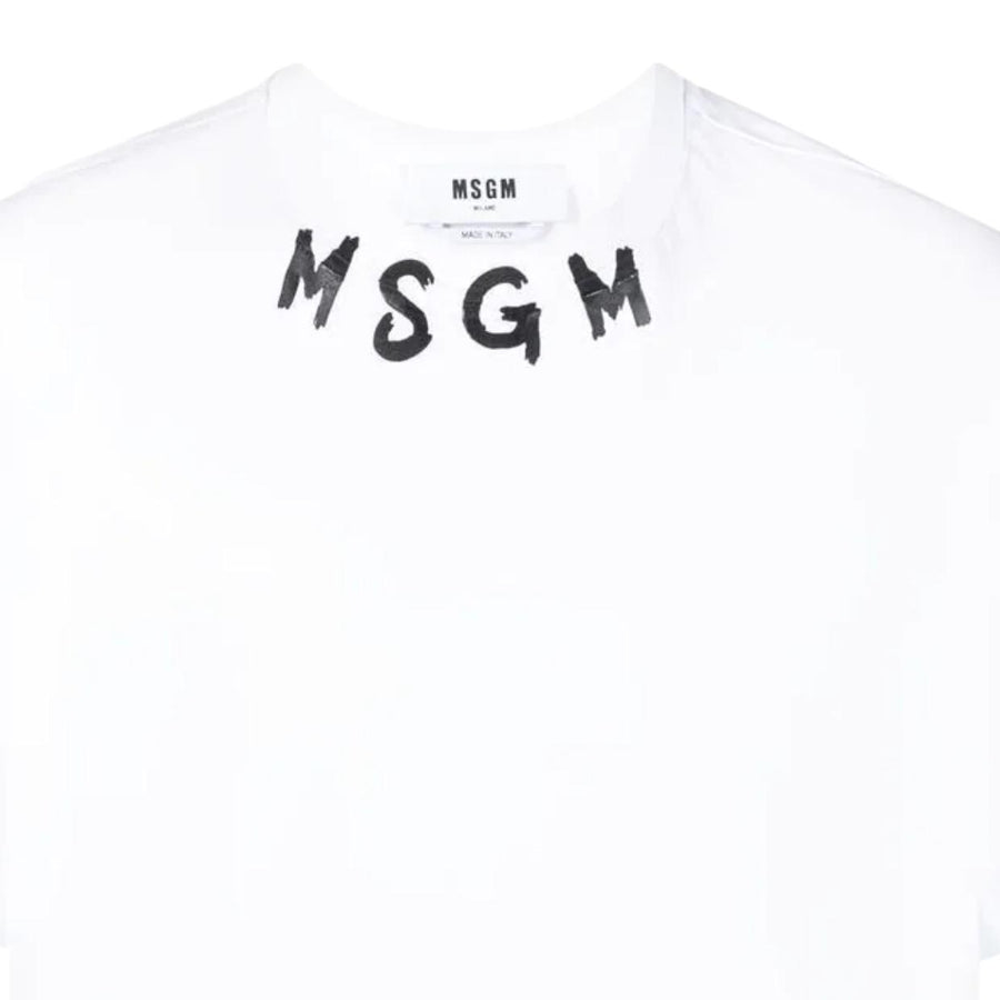 MSGM Print Collar Logo White T-Shirt
