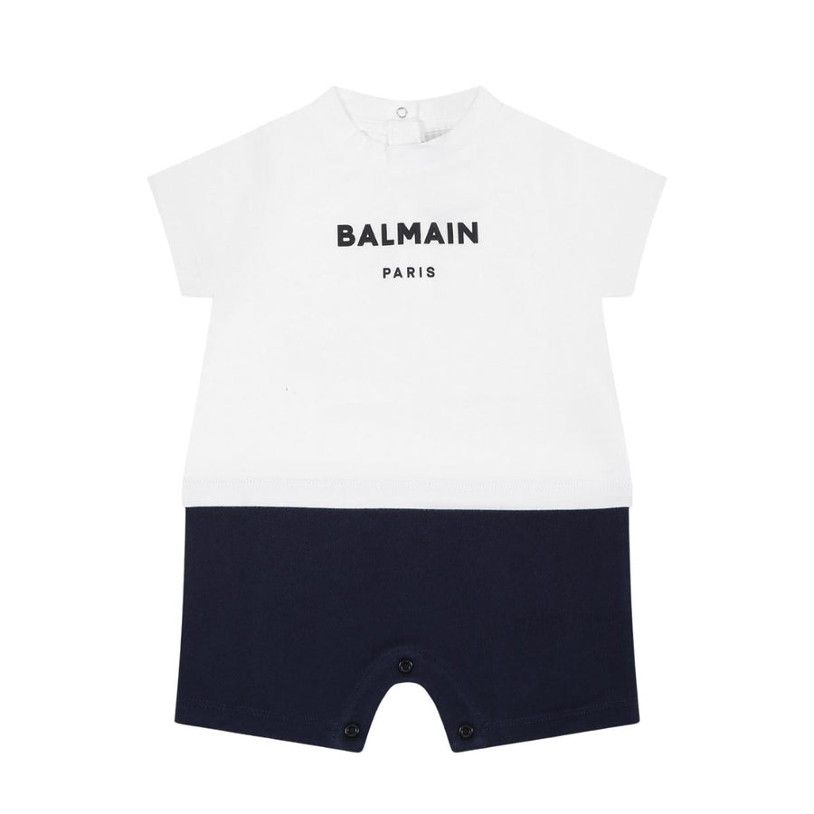 Balmain Baby Logo White/Navy Romper