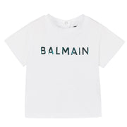 Balmain Baby Iridescent Logo White T-Shirt