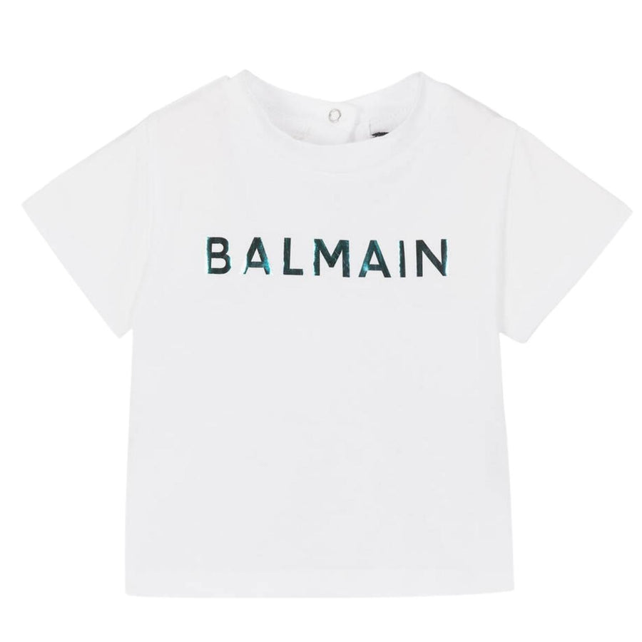 Balmain Baby Iridescent Logo White T-Shirt