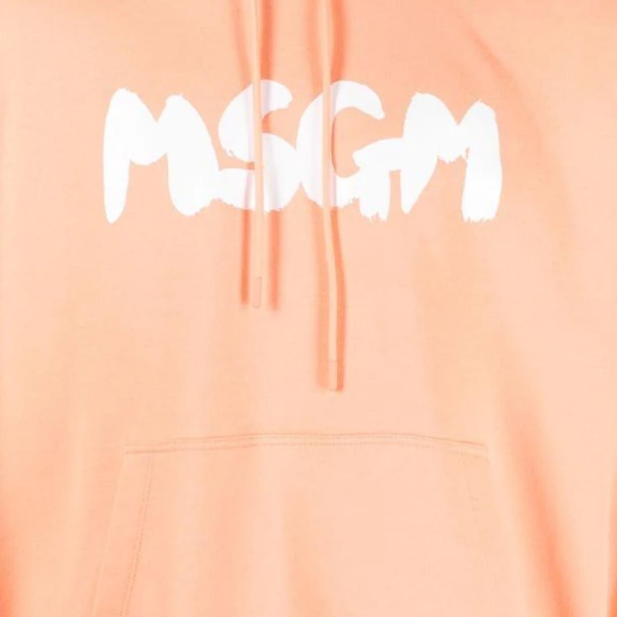 MSGM Brushed Paint Logo Effect Orange Hoodie