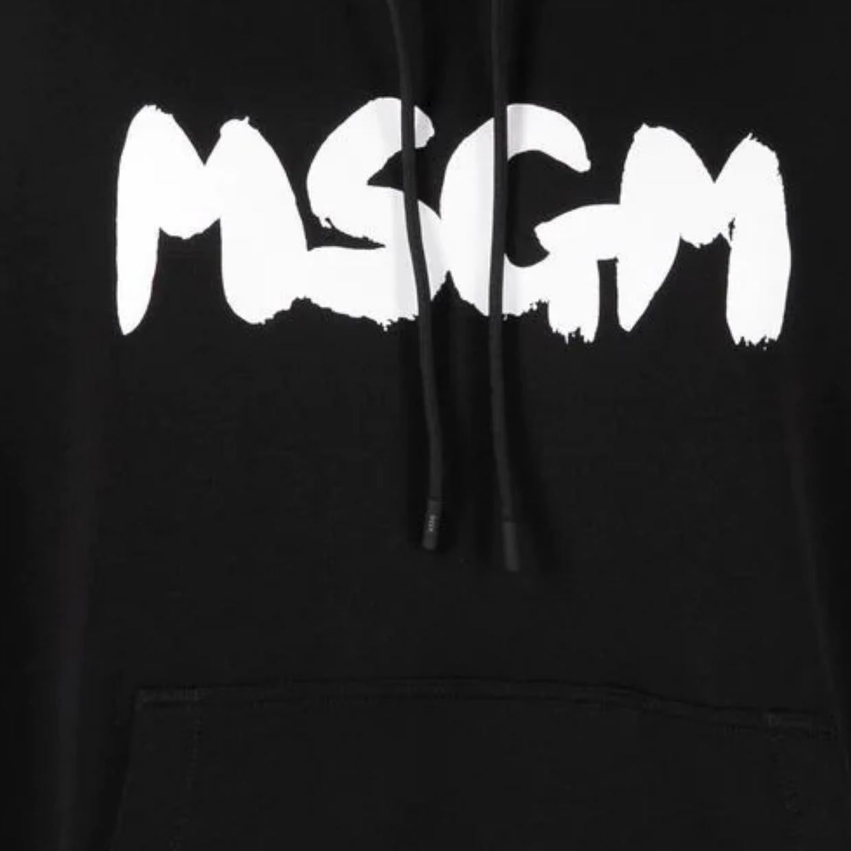 MSGM Brushed Paint Logo Effect Black Hoodie