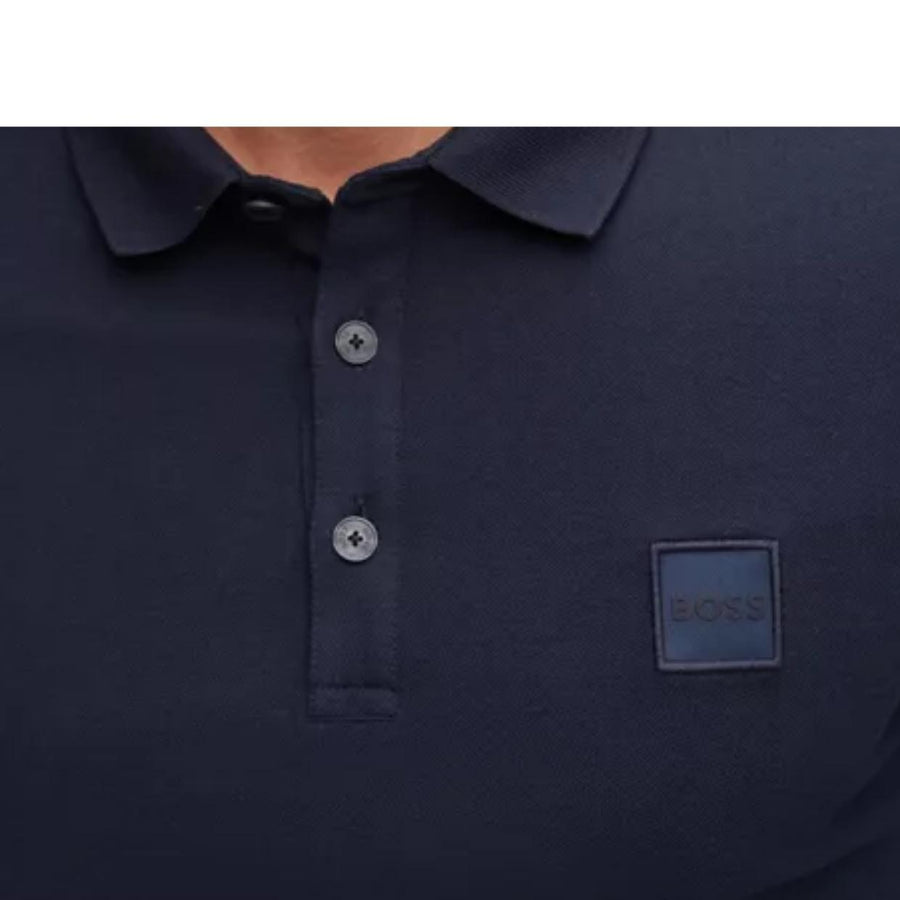 BOSS Passerby Logo Patch Long Sleeve Navy Polo Shirt