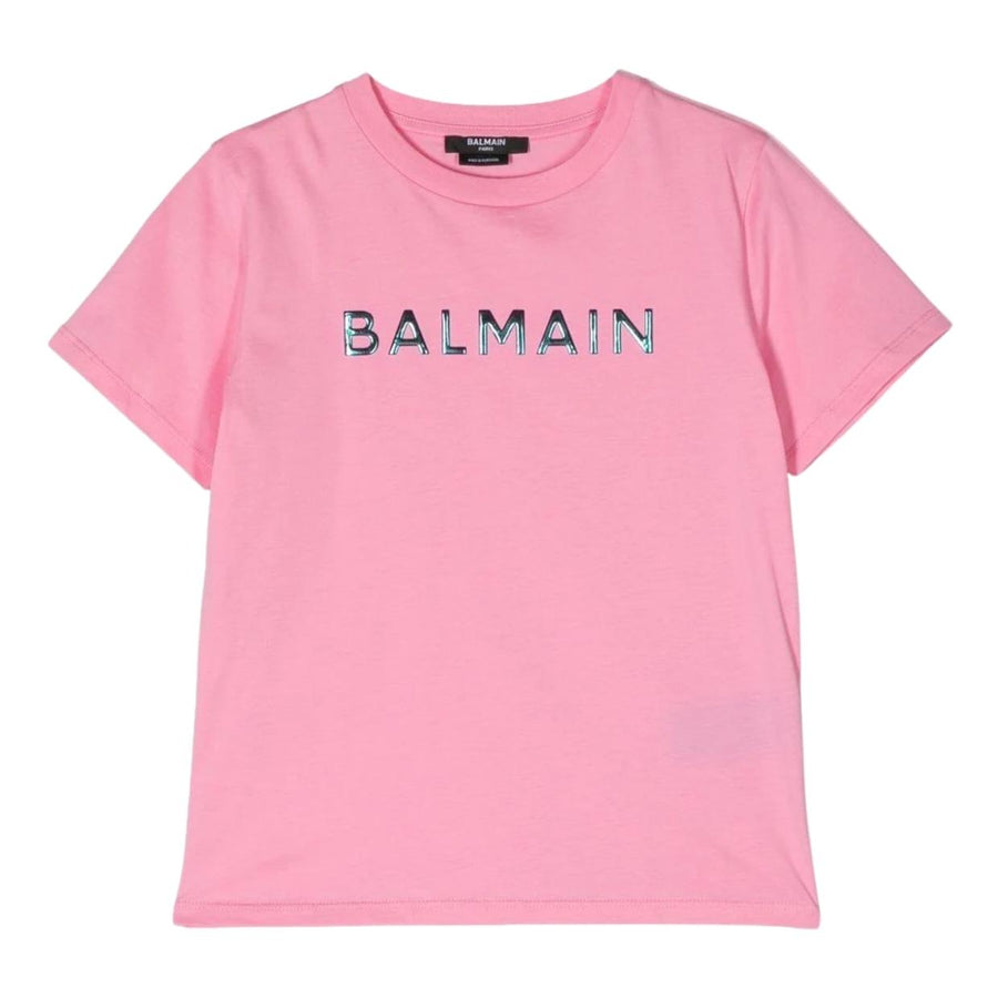 Balmain Kids Iridescent Logo Pink T-Shirt