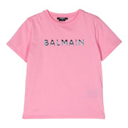Balmain Kids Iridescent Logo Pink T-Shirt
